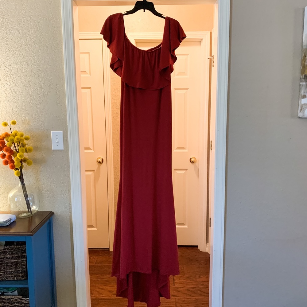 Ruffle off the shoulder mermaid maternity dress